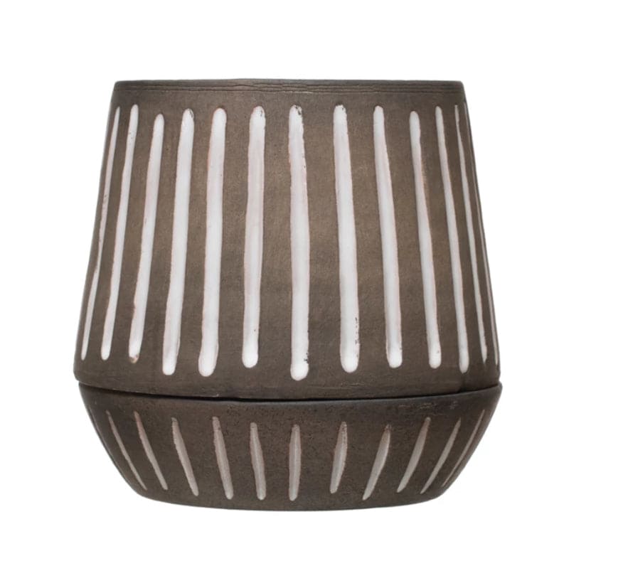 Hand painted grey w/white stripes 7”