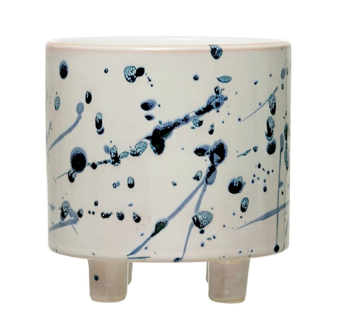 Footed Planter With Splatter Design