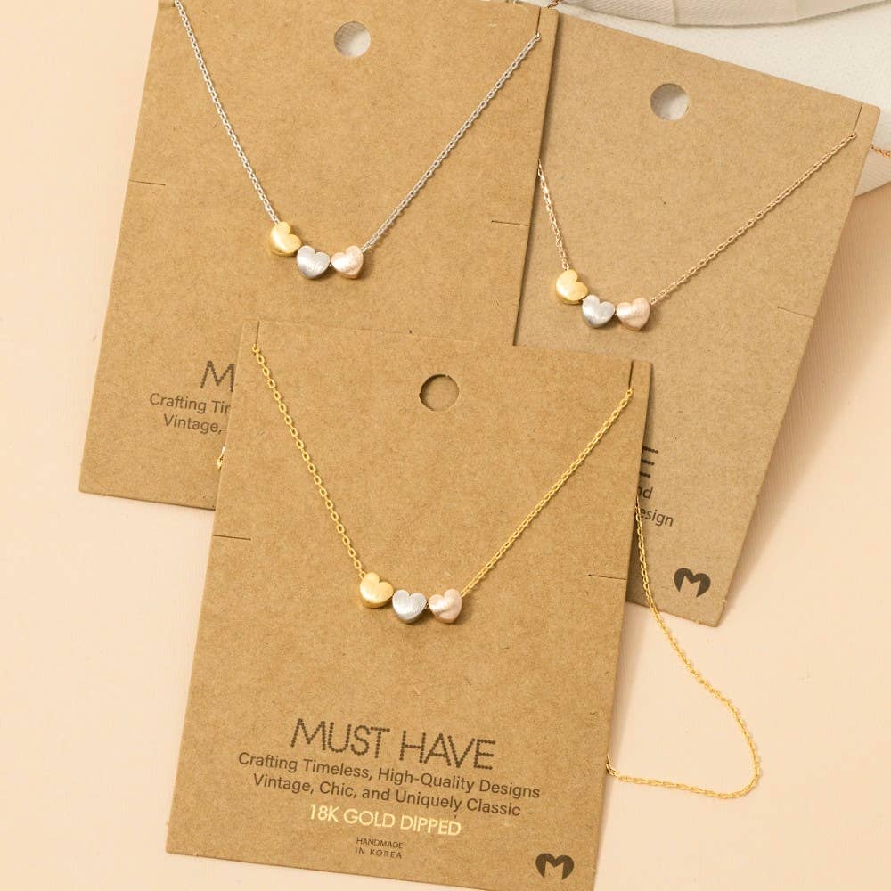 Dainty Three Heart Pendant Necklace