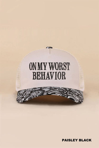 On My Worst Behavior Two Tone Mesh Snapback Hat  Zenana Consgt.