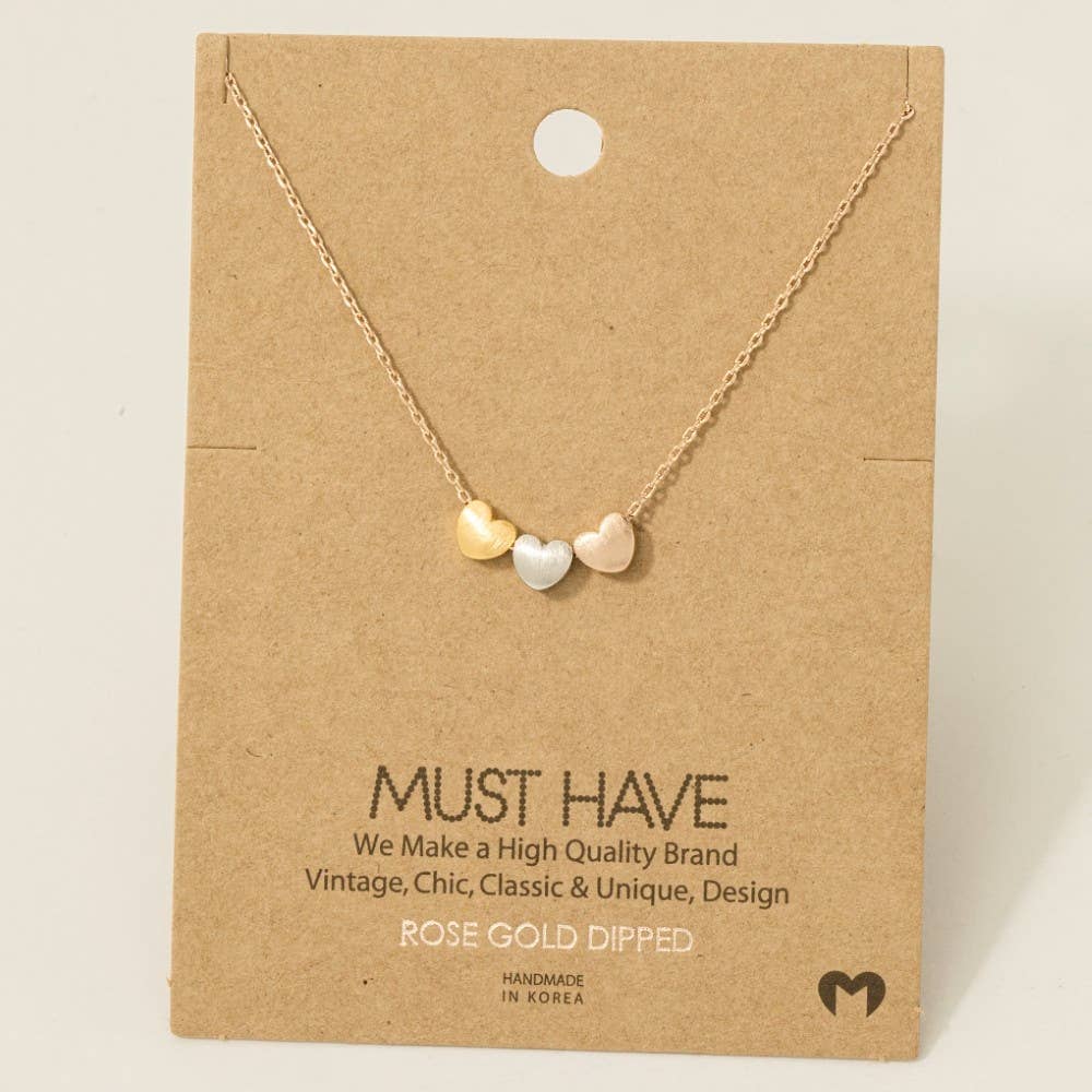 Dainty Three Heart Pendant Necklace