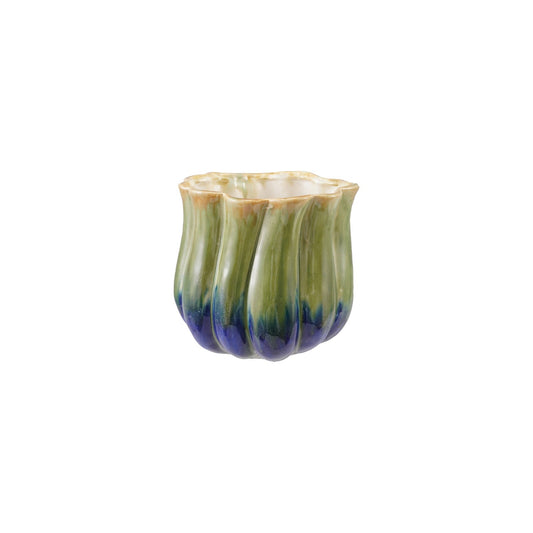Stoneware Two-Tone Fluted Planter, Green & Blue  