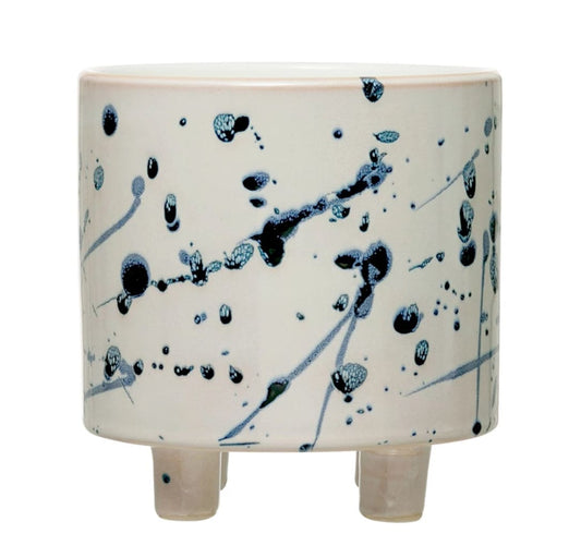 Footed Planter With Splatter Design