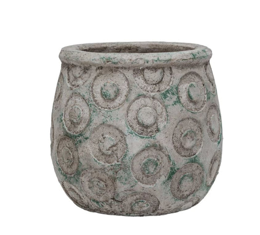Terra-cotta Planter w/ Debossed Circles, Distressed Green