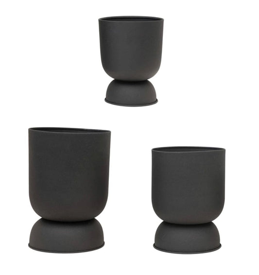 Black Textured Metal Footed Planters