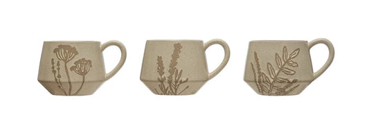 Stoneware Mug With Wax Relief Botanical Image