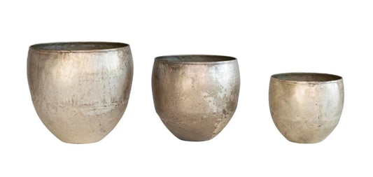 Metal Planters, Distressed Light Pewter Finish