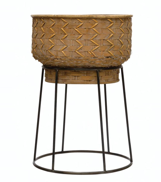 Hand Woven Rattan Planter With metal Stand