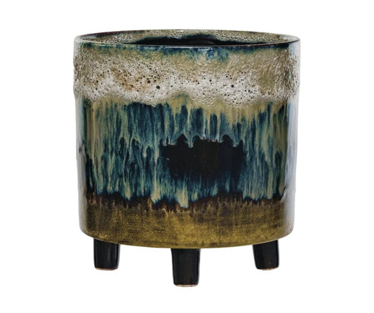 Ocean blue drip design footed planter 7”