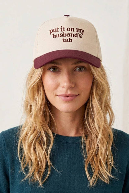 `Put It On My Husband's Tab Two Tone Canvas Cap
