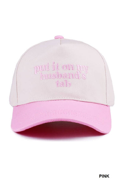 `Put It On My Husband's Tab Two Tone Canvas Cap