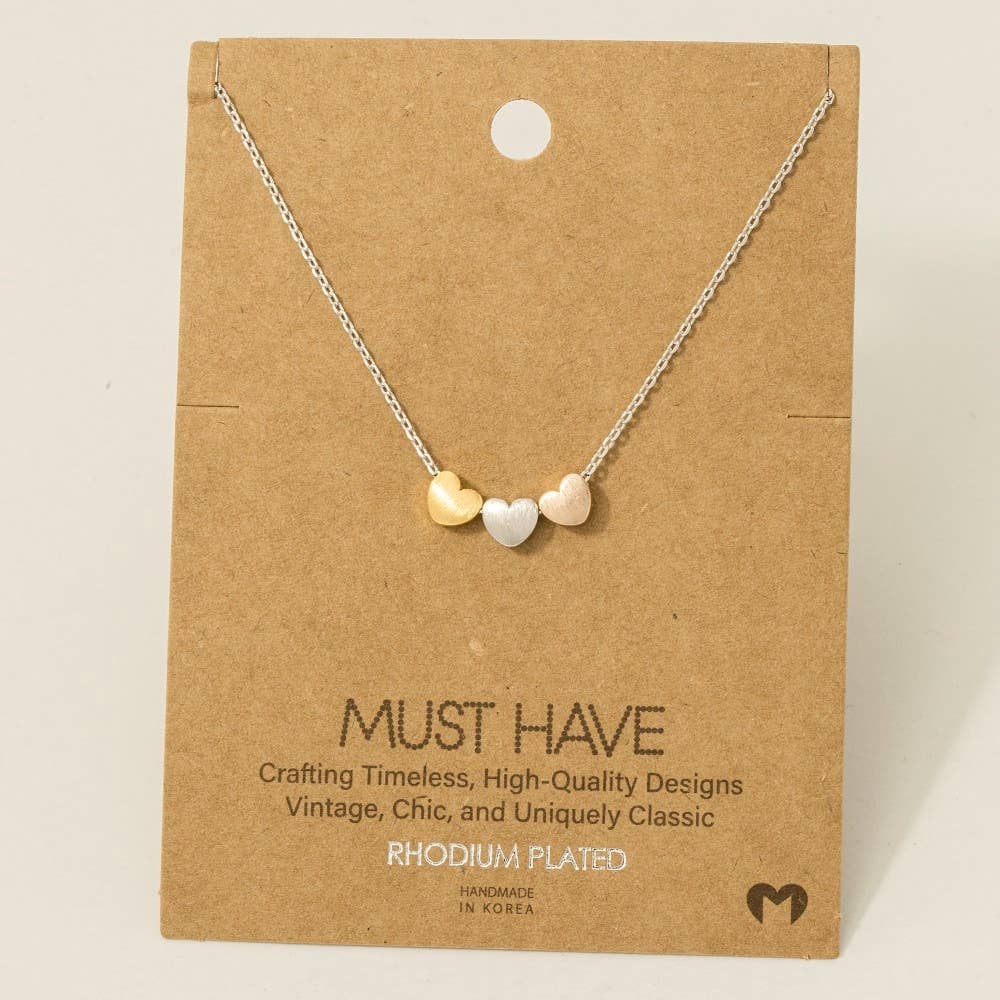 Dainty Three Heart Pendant Necklace