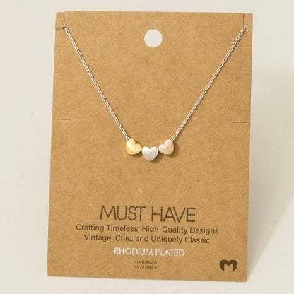 Dainty Three Heart Pendant Necklace
