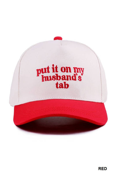 `Put It On My Husband's Tab Two Tone Canvas Cap