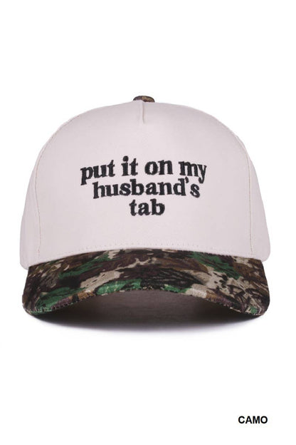 `Put It On My Husband's Tab Two Tone Canvas Cap