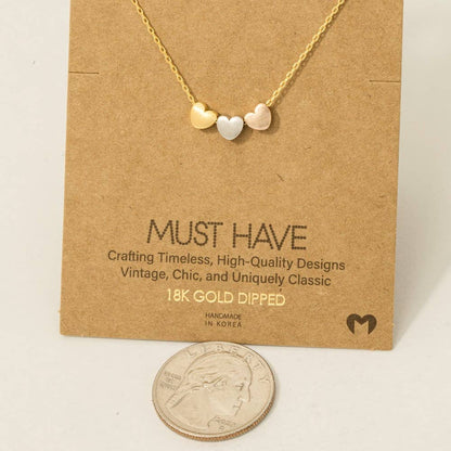 Dainty Three Heart Pendant Necklace