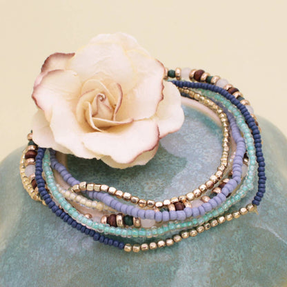 Cream Blue Green Stretch Bracelets Set